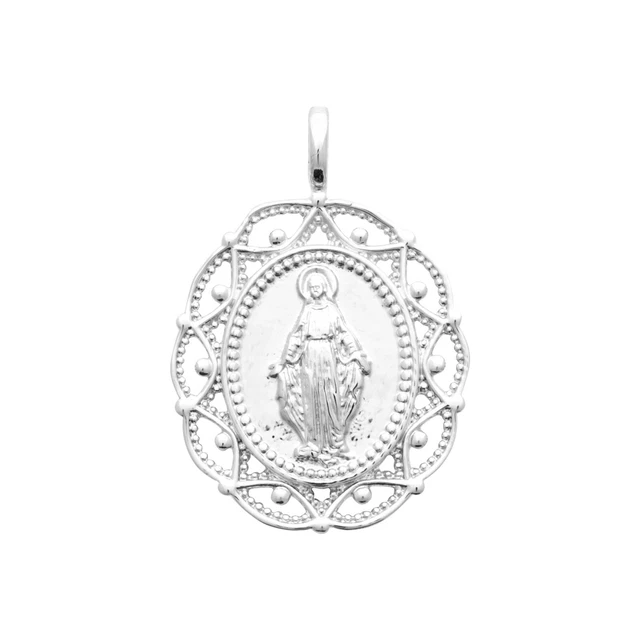 Médaille Vierge Miraculeuse En Acier 316L Plaqué Or 18 Carats - Pendentif Unisexe 25x38 Mm - Hypoallergénique - Boîte Cadeau