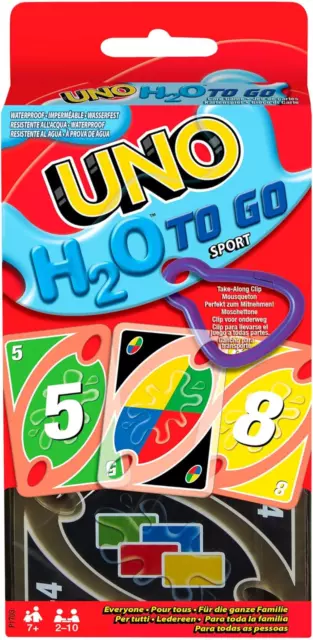 Mattel Games UNO H2O To Go, Uno Kartenspiel für die Familie, Uno wasserfest und