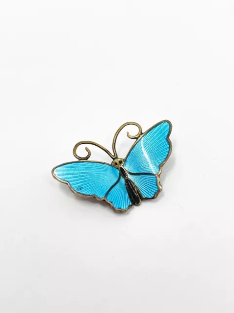 David Andersen Butterfly Brooch Pin Blue Guilloche Enamel Sterling 925S Norway