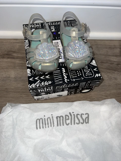 Mini Melissa Aranha XII Seashell Glitter Green/Pearl Sandals sz 5