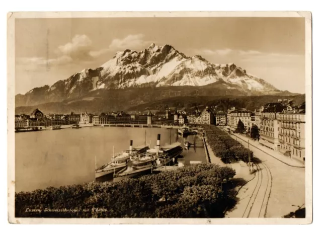 Luzern Schweizerhofquai mit Pilatus Alte AK mit Stempel Motivkarten Schweiz 1932