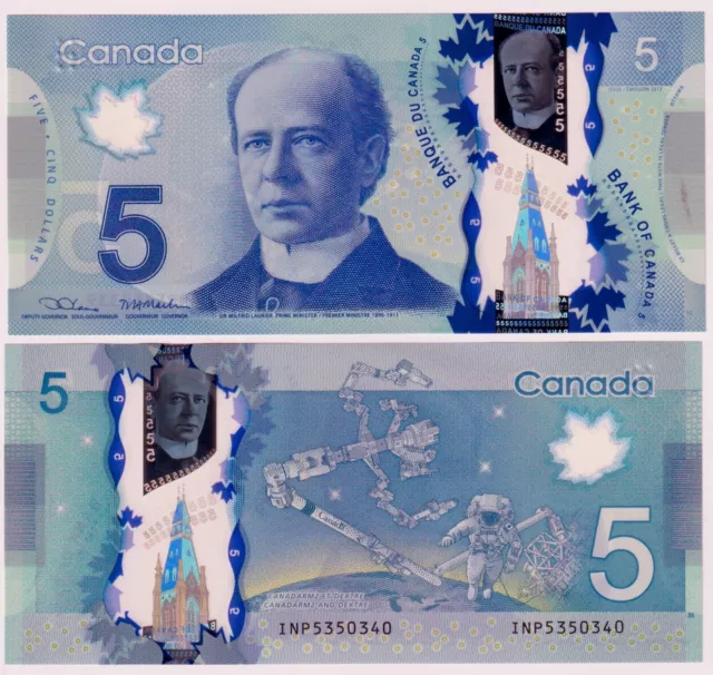 Canada $5 2013 P106e " Lane & Macklem  "- UNC POLYMER NOTE - PREFIX INP