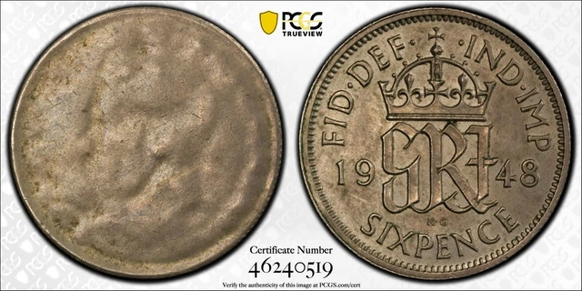 Great Britain Uk England 1948 Sixpence  Struck Through Capped Die Rare Gem Ms62