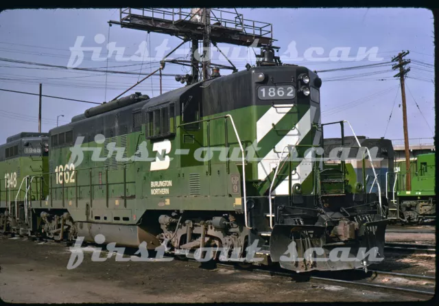 F Original Slide - Burlington Northern BN 1862 EMD GP-9 at Denver CO 1974