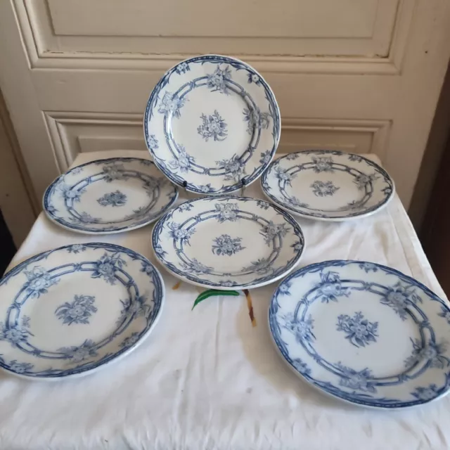 Sarreguemines 6 assiettes à dessert  faïence modèle Cérès décor fleurs bleue n°2