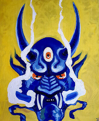 PITTURA A OLIO TELA FACCIA bakemono Giapponese YUKI Onna MOSTRI Oni TENGU AKUMA ART 
