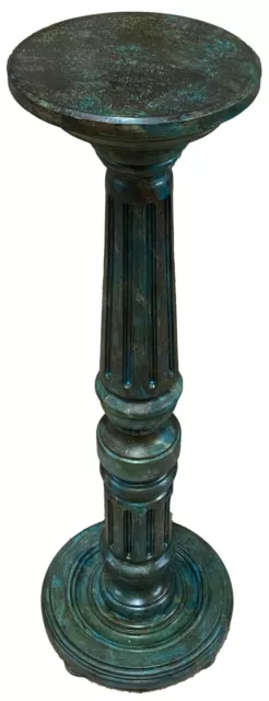 Antigua peana, columna, pedestal de madera policromado, marmolizado. Portuguesa.