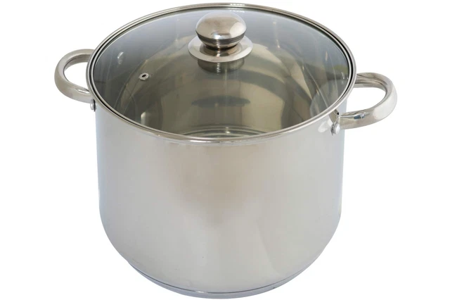 DESKI Edelstahl Kochtopf 14 L  28 cm mit Glas Deckel Großraumtopf Kochen Braten