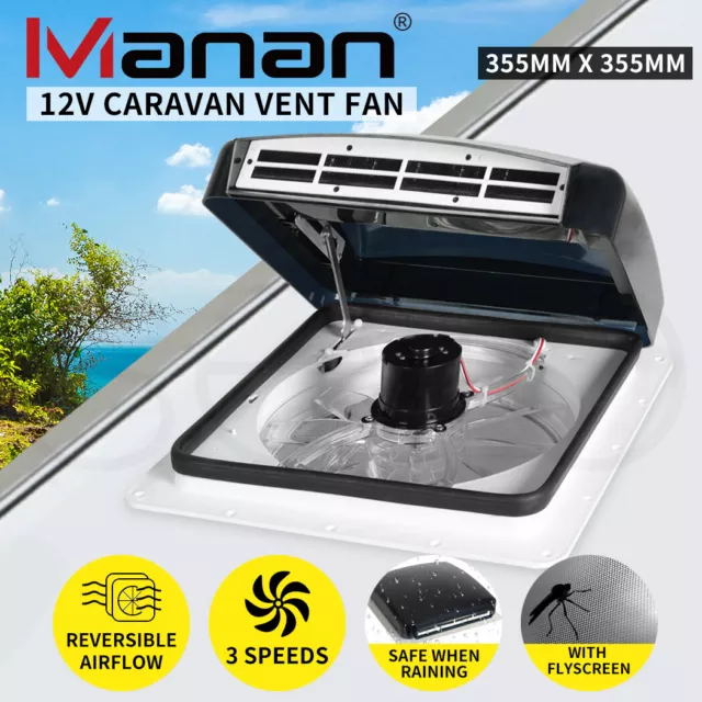 Manan Caravan Roof Vent 12V Hatch Air Exhaust Fan Rain RV Trailer Motorhome