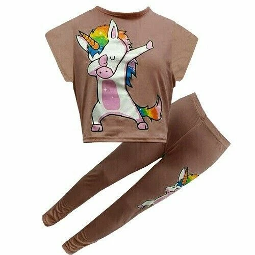 Dabbing Floss Ragazze Arcobaleno Unicorn con Cappuccio Top O Corto Set Leggings 4