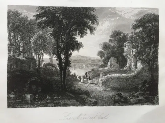 1845 Antique Print; Lochmaben and Castle, near Lockerbie, Dumfries and Galloway