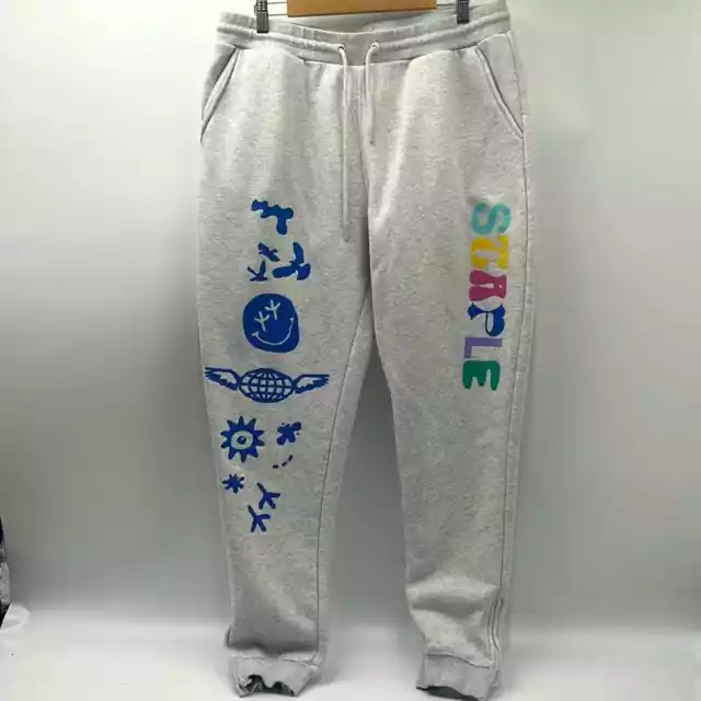 Staple Pigeon Sweatpants Joggers Cuffed Graphic Print Mens Size 2Xl Gray