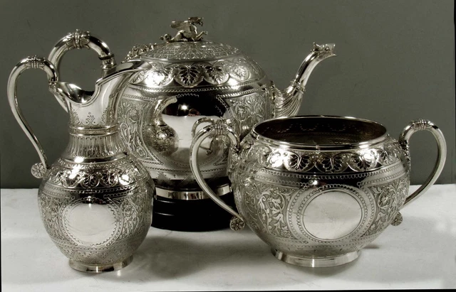 English Sterling Tea Set    1873 DRAGONS