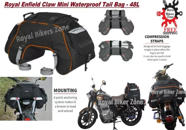 Black "Claw Mini Waterproof Tail Bag (48L) Fit For Toyal Enfield All Motorcycle"