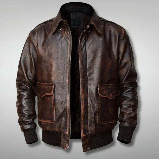 Veste Bomber Pilote Style Armée Allemande - Cuir Buffalo Nappa Noir, Tailles S à 4XL, Neuf Avec étiquettes