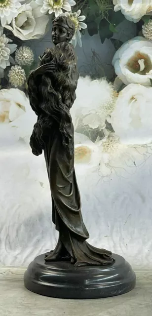 Vintage 1920`s Art Deco Nouveau French Bronze Lady Dancer Statue on Marble Base