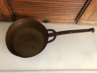 Primitive 12” dia. Brass Camp Cook Pot With Riveted 13” Hand Forged  Iron Handle