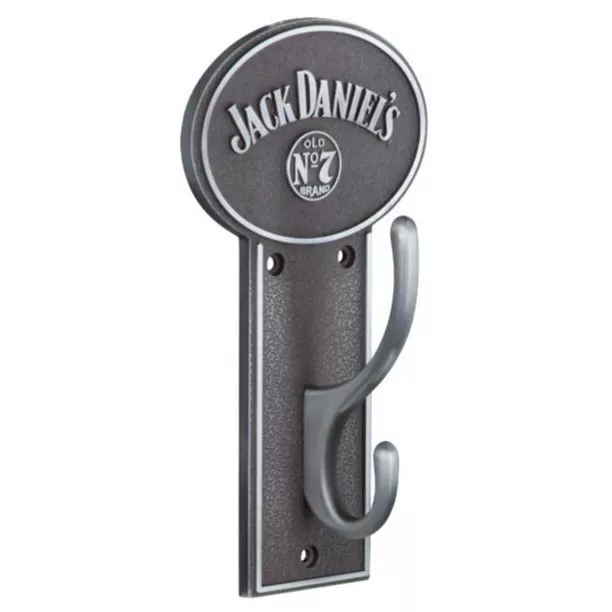 Jack Daniels Classic Old No. 7 Rustic Double Coat Hook/Hanger (Black/Silver)