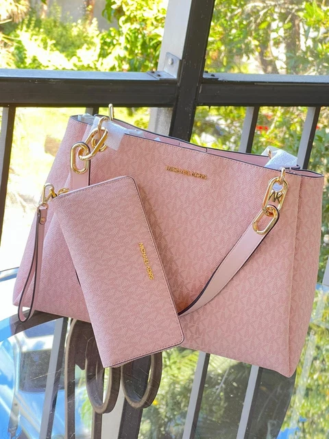 Michael Kors Large Trisha Shoulder Tote Bag Handbag Satchel Powder Blush+Wallet