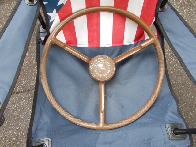 16-3/4 Dia Ford Econoline Truck Steering Wheel W/Horn Parts Early Takeoff TAN 16-3/4 Dia Ford Econoline Truck Steering Wheel W/Horn Parts Early Takeoff TAN