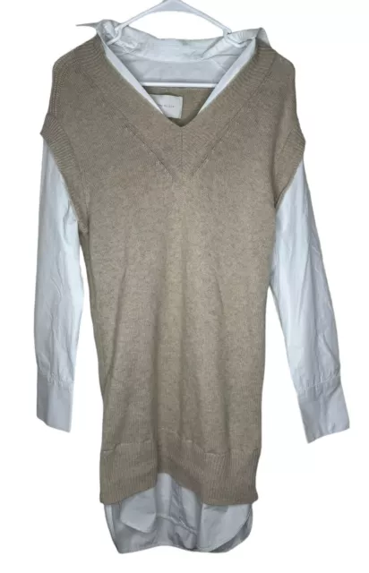 Brochu Walker the Looker Layered Pullover Sweater Almond Beige S $388