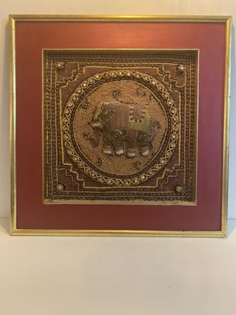FRAMED KALAGA TAPESTRY Antique mid-century embroidery tapestry Burma/Myanmar VTG