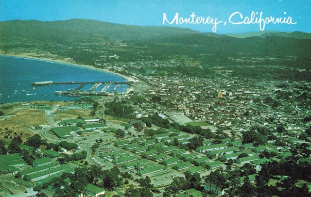 Monterey CA California, Presidio & Monterey Bay, Aerial View, Vintage Postcard
