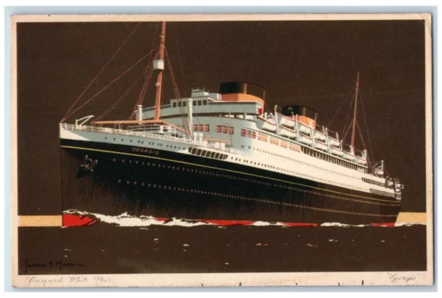 c1920 Cunard White Star James S Manh Steamship Steamer Vintage Antique Postcard