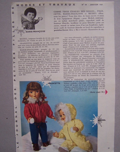 Page De Magazine MODES ET TRAVAUX Février 1960 - Sur Les Poupées Françoise Et Marie Françoise - Occasion