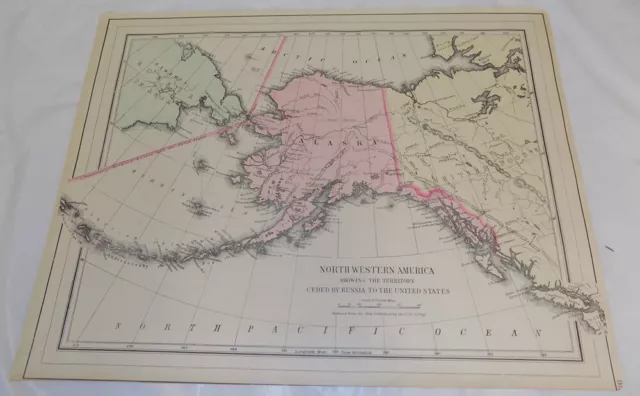 1867 COLOR Map/NORTHWESTERN AMERICA, CEDED BY RUSSIA TO THE US (ALASKA)