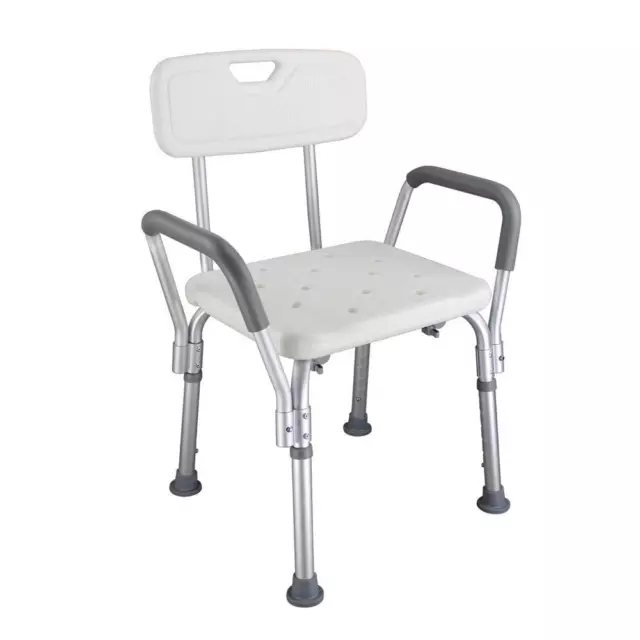 New Adjustable Shower Bath Chair Backrest Seat Stool with Armrest Disability Aid