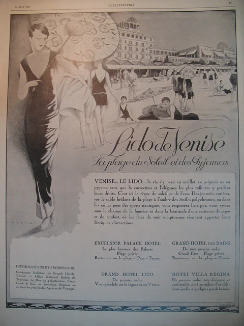 Publicite De Presse Lido De Venise Italie Tourisme Illustration Lorenz Ad 1927
