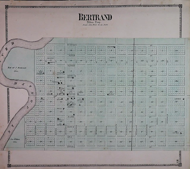OLD ORIGINAL 1874 Plat Map BERTRAND Twp., BERRIEN COUNTY, MICHIGAN (13x15) £31.33 PicClick UK