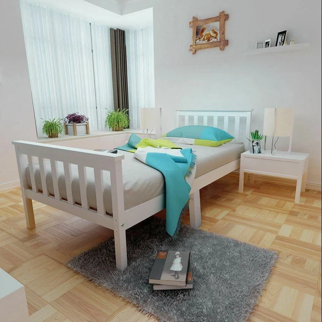 SINGLE BED FRAME 3Ft White Pine Wood Bed Frame Mattress Solid Wooden