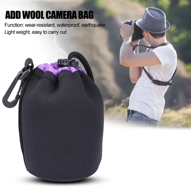 Neoprene Camera Lens Pouch Drawstring Waterproof Shockproof Soft Bag (M) 3