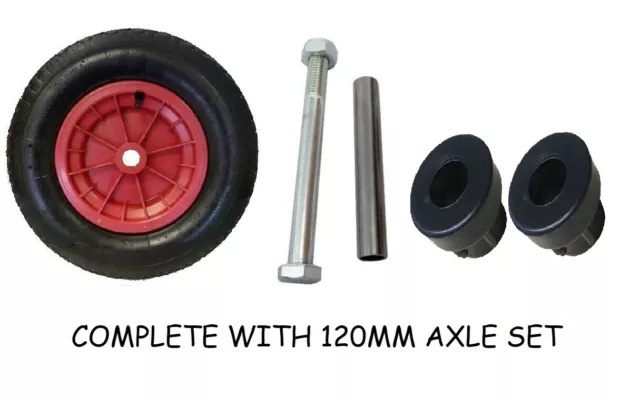 Replacement 14" Pneumatic  Wheelbarrow Wheel Inflatable Tyre 3.50/4.00-8 + Axle