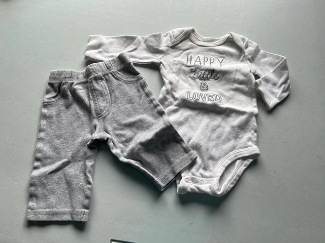 baby boy clothes Size 3 Months Carters Long-sleeve One Piece Shirt Pants Happy
