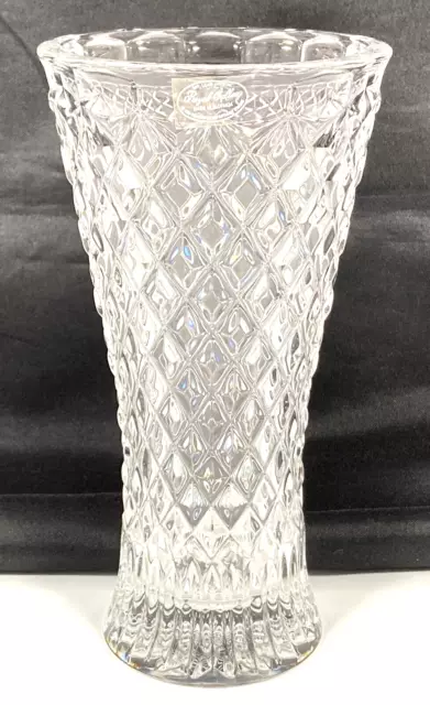 Royal Gallery 24% Lead Crystal Vase 8 1/4" Flared Diamond Vertical Cut Vtg 1999