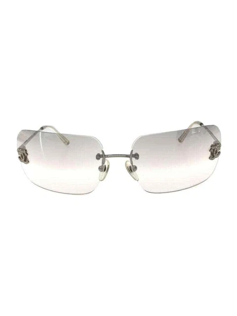 CHANEL #283 Sunglasses Rimless Silver Gray 4017-D C.170 8G Square