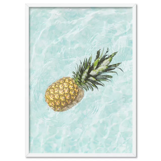 Yellow Pineapple in Pool Poster. Tropical Pineapple Fruit Wall Art | FDK-29