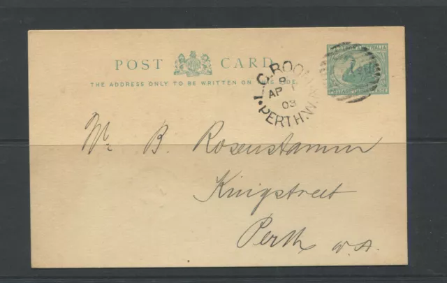 Western Australia 1903 11/2D Opt Letter Card L.g.room Perth . Very Fine.