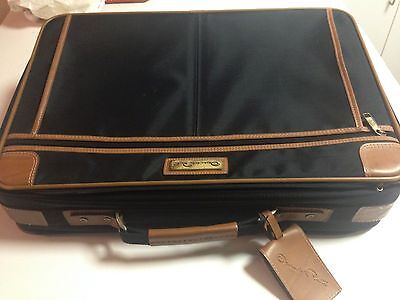 Oscar De La Renta Vintage Suitcase Blue Nylon/Brown Leather Trim - Beautiful!