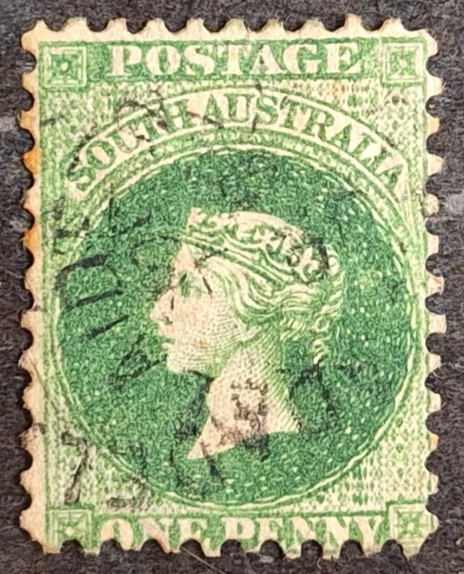 1870 South Australia  1d Pale Bright Green 1st Sideface stamp P10 WMK Large star