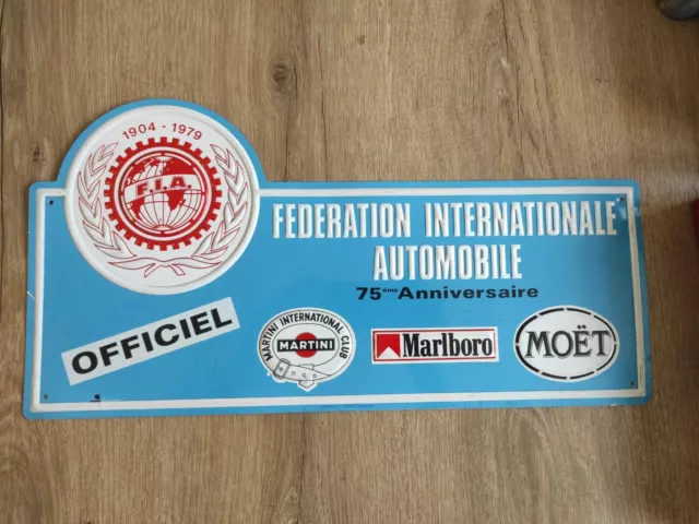 Plaque Tole Rallye Automobile fédération internationale automobile 100 ans 1979