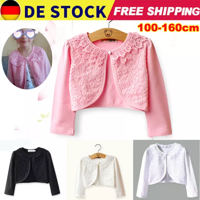 Mädchen Kinder Strickjacke Bolero LangeÄrmel Schulterjacke Top Kurz Jacke Rosa