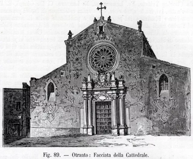 Otranto: Cattedrale. Stampa antica di 124 anni + passepartout. 1899