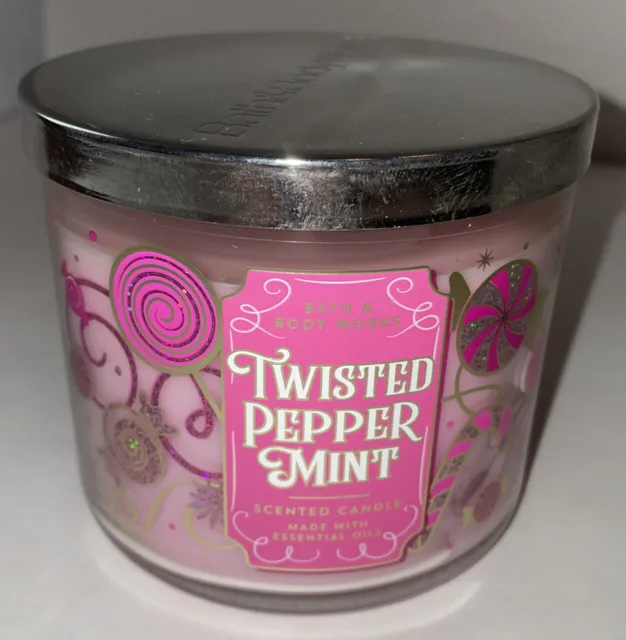 BATH AND BODY WORKS TWISTED  PEPPERMINT 3-WICK CANDLE LARGE 14.5 OZ  New BABW