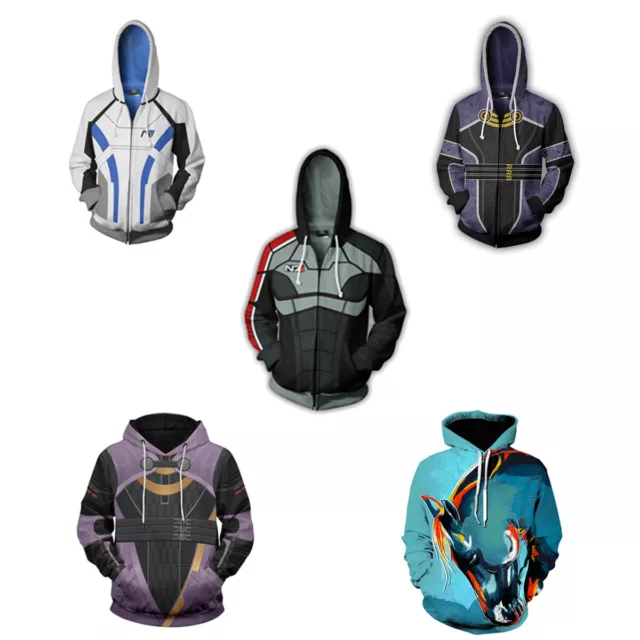 Mass Effect 3D Zipper Pullover Hoodies Cosplay Sweatshirts Jacket Coat Costumes