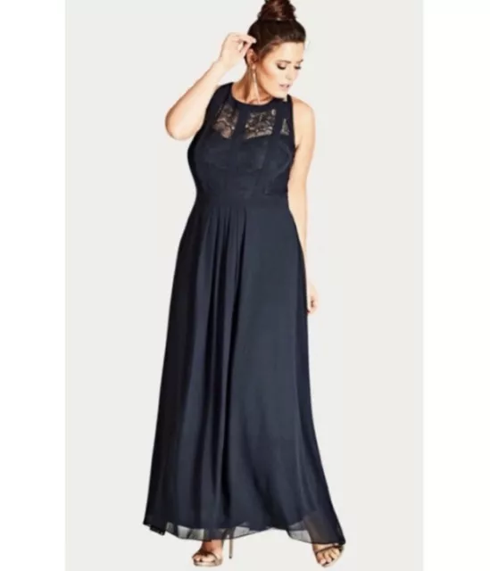 City Chic Paneled Bodice Maxi Dress In French Navy SZ 18 NWT