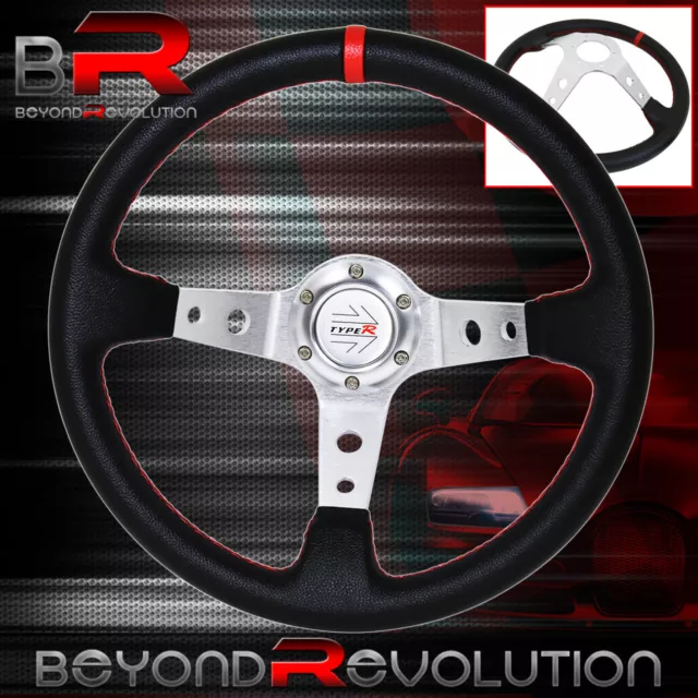 Type-R Horn Red Stitching Deep Dish Black Steering Wheel Silver Aluminum Center